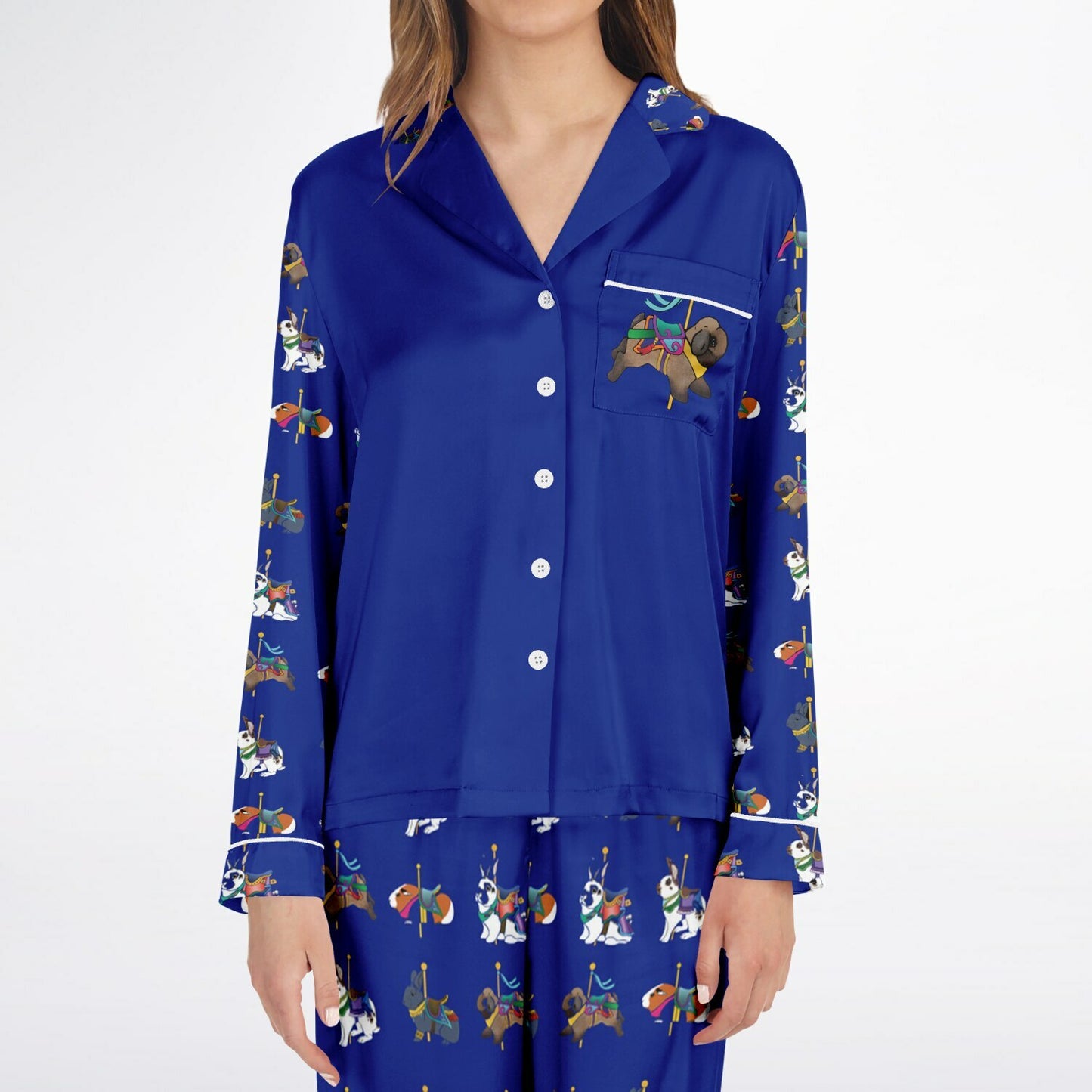 Women's Satin Pajamas-Carousel Rabbits