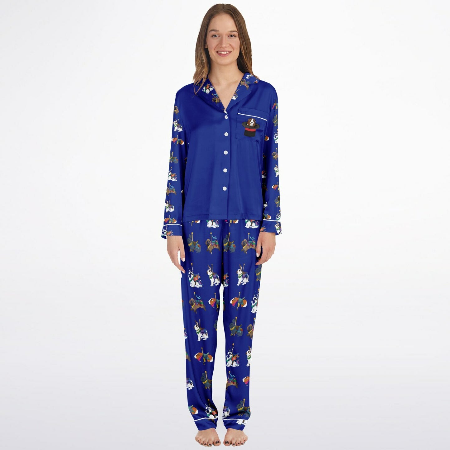 Women's Satin Pajamas-Cavy in Top Hat