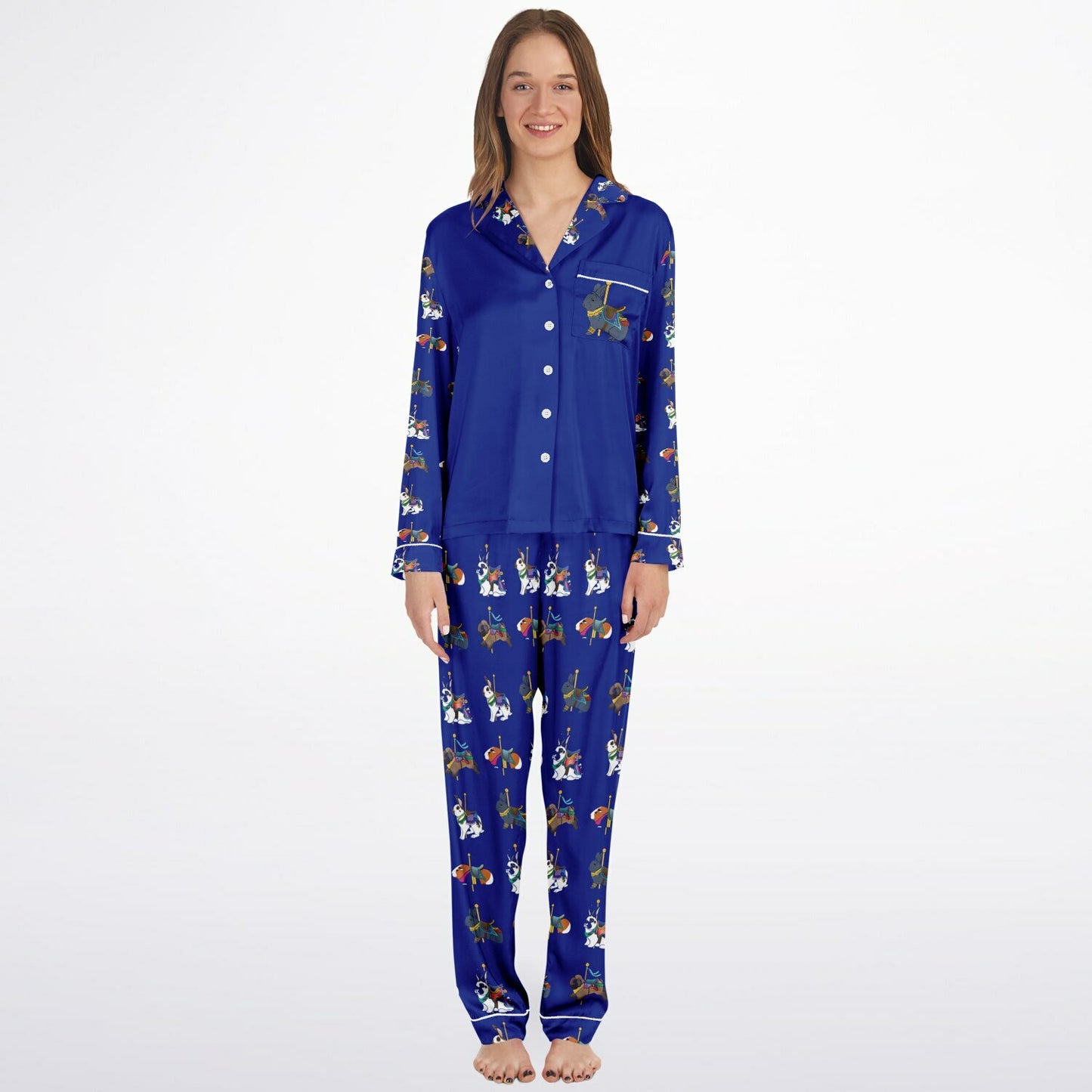 Women's Satin Pajamas-Blue Holicer