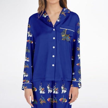 Women's Satin Pajamas-Blue Holicer