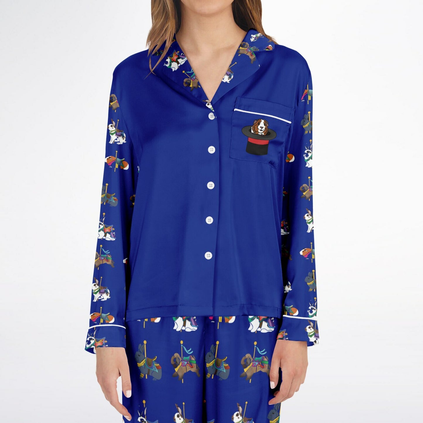 Women's Satin Pajamas-Cavy in Top Hat