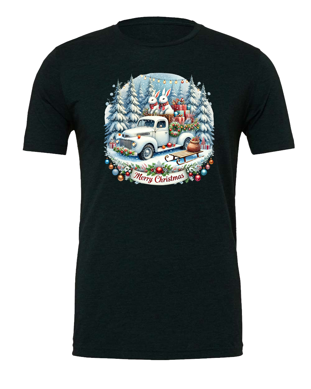 Short Sleeve T-Shirt-Winter Wonderland Truck Design 1